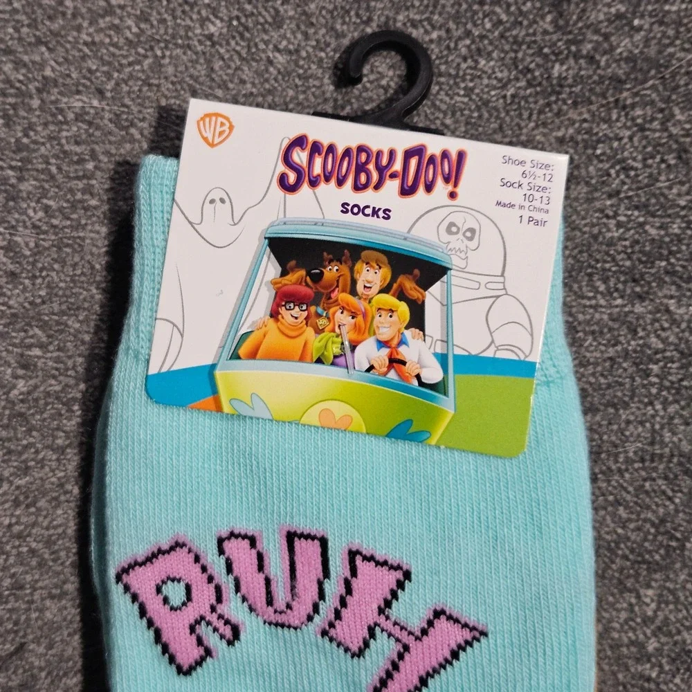 Scooby-Doo Ruh-Roh Light Blue Crew Socks Mens Size 6.5-12 Mystery Machine NEW